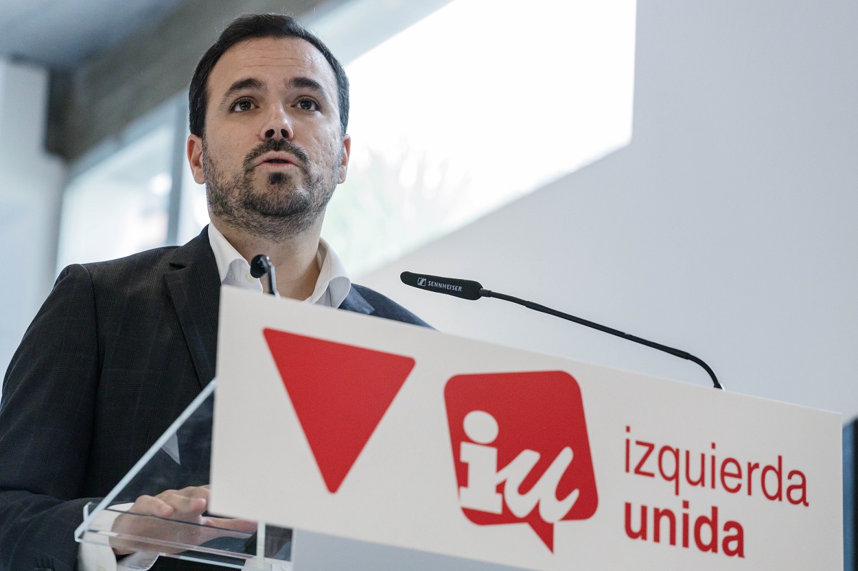 El coordinador de Izquierda Unida (IU) y ministro de Consumo, Alberto Garzón, interviene durante la reunión de la Coordinadora Federal de su partido. EP.