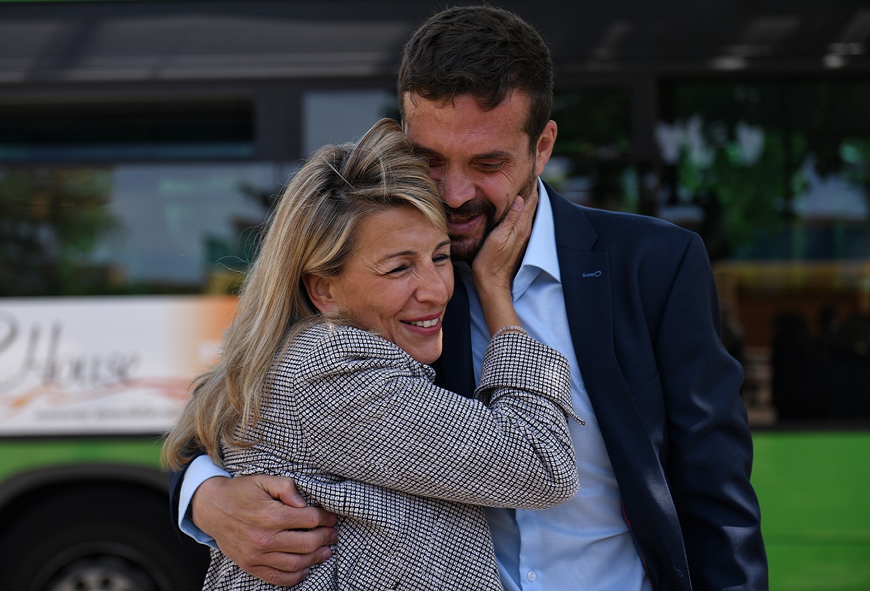 La líder de Sumar, Yolanda Díaz, y el coordinador autonómico de Podemos, Jesús Santos. EP