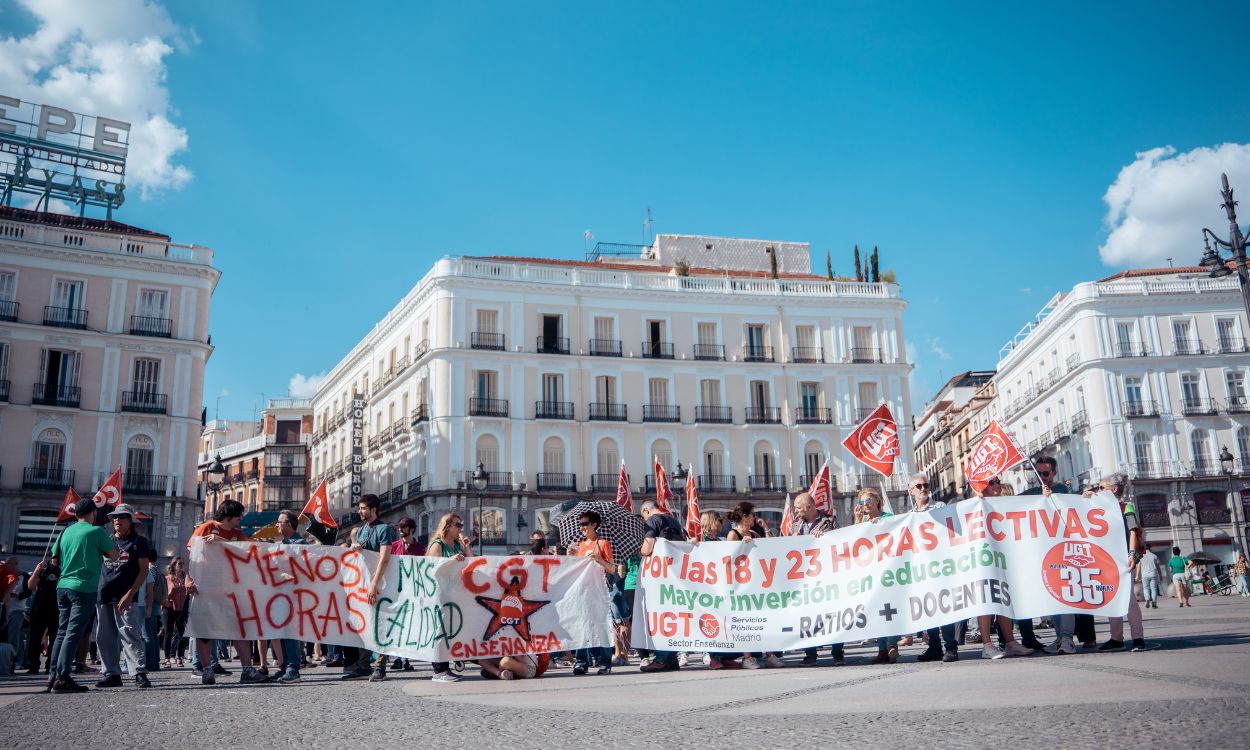 Concentración de los docentes madrileños en la Puerta del Sol de Madrid. EP.