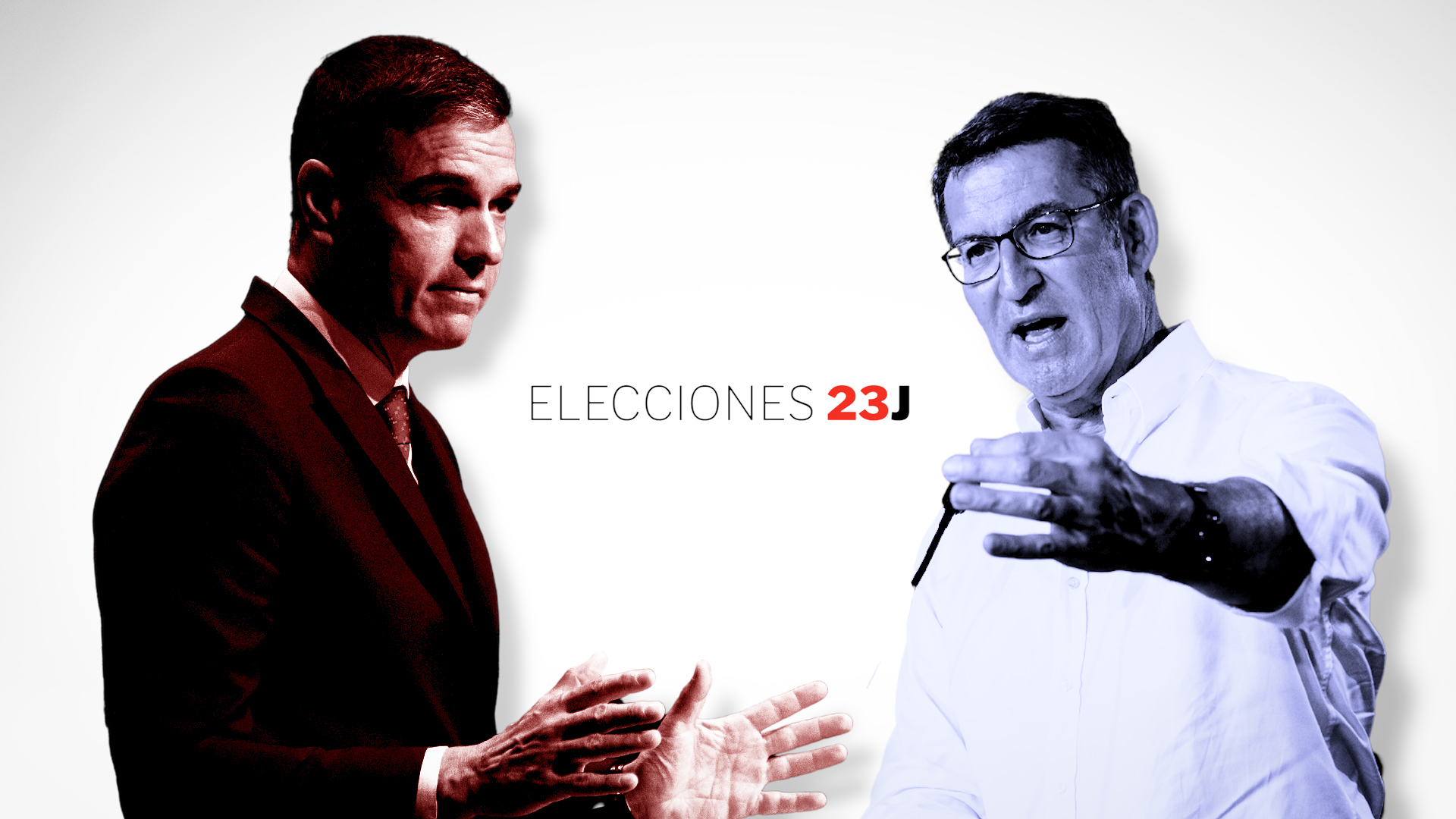 El presidente del Gobierno, Pedro Sánchez, y el líder del PP, Alberto Núñez Feijóo. Elaboración propia.