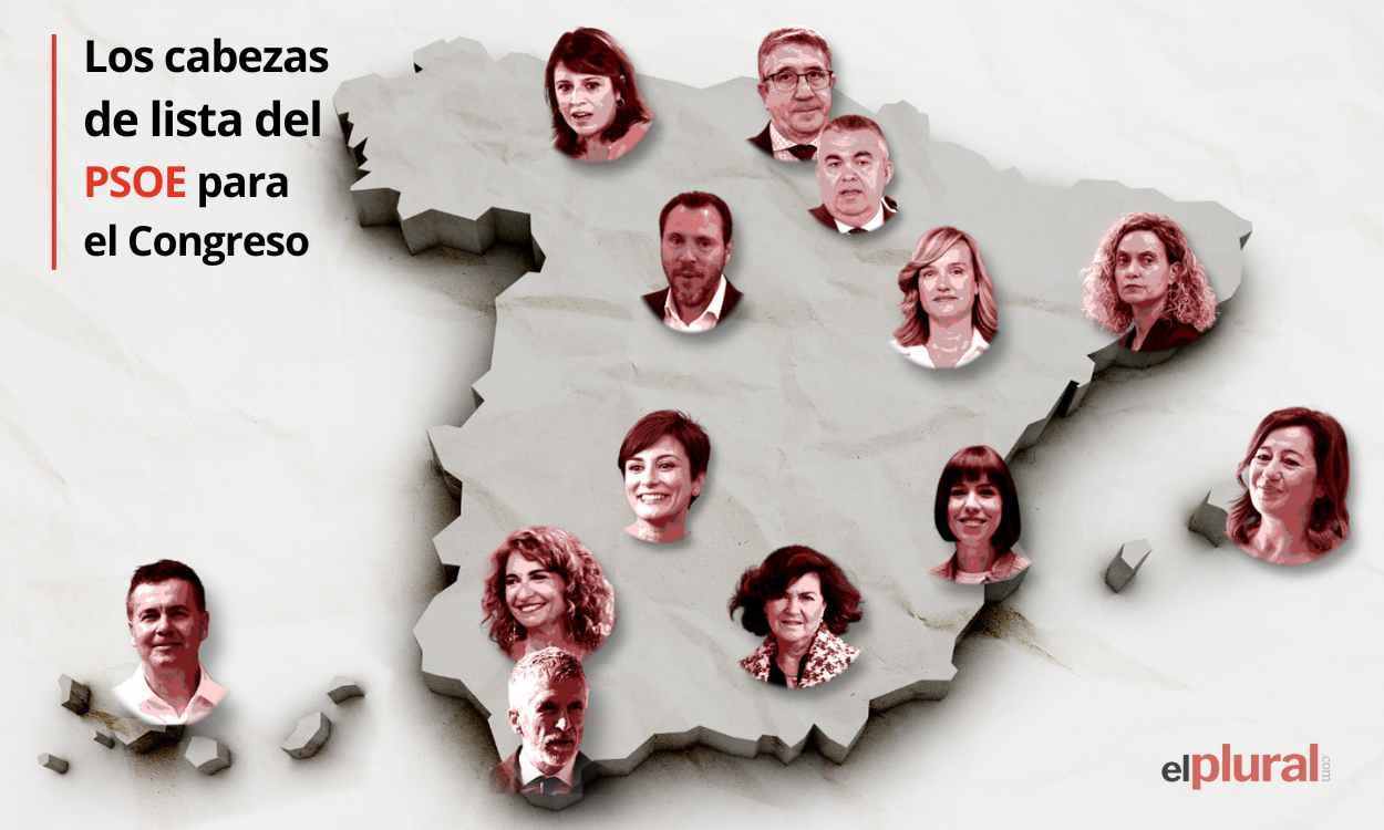 Estos son los cabezas de lista del PSOE al Congreso para el 23J. Elaboración propia.