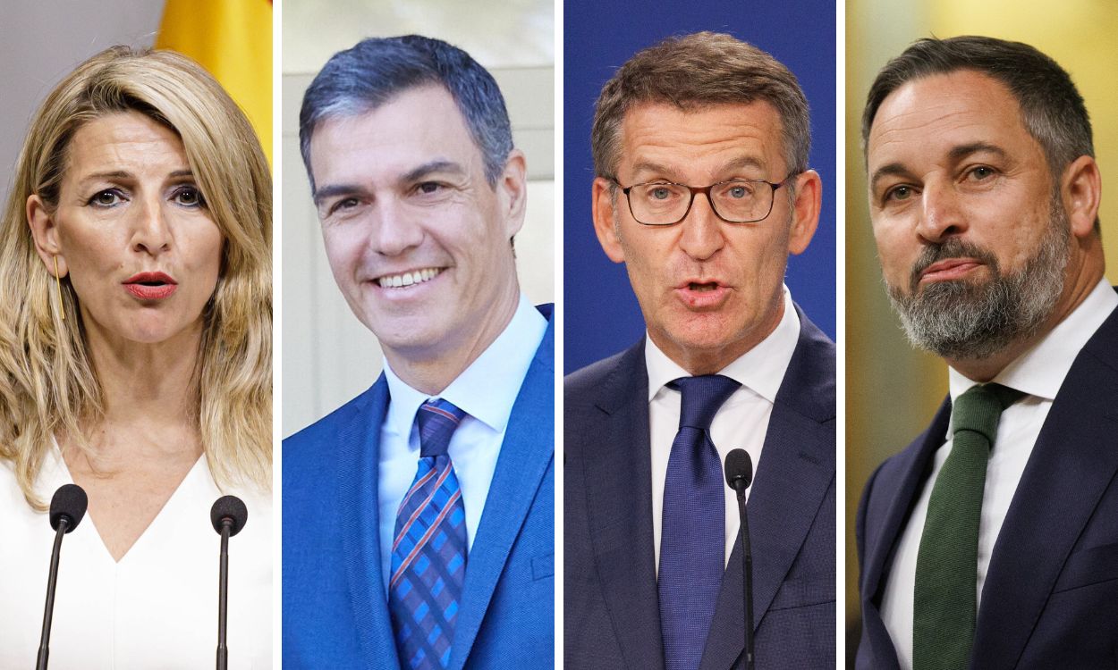 Yolanda Díaz, Pedro Sánchez, Alberto Núñez Feijóo y Santiago Abascal. Elaboración propia