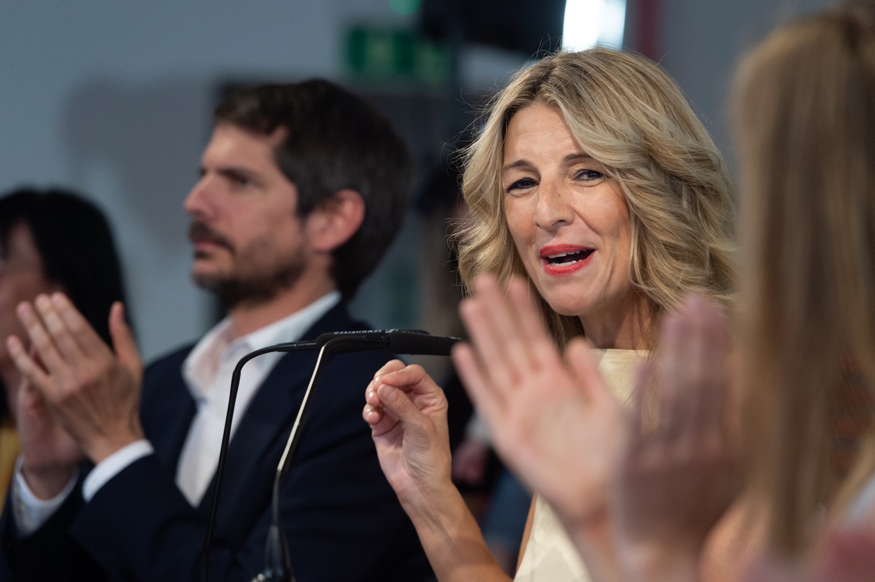 Yolanda Díaz junto a Ernest Urtasun en el acto de anuncio de la coalición electoral. EP