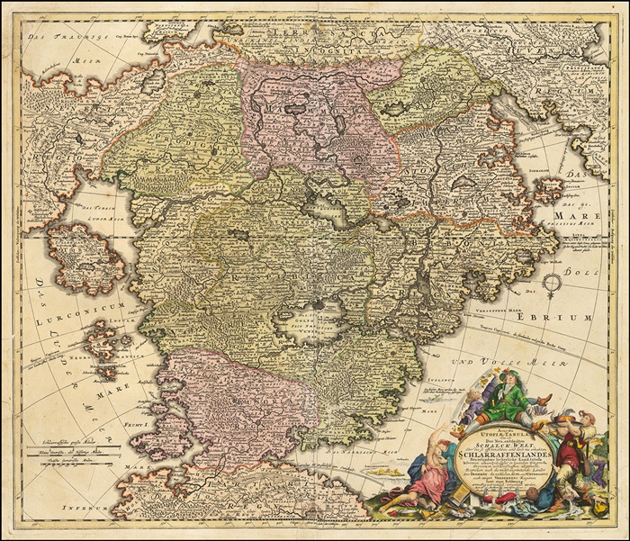 Mapa de Johann Baptist Homann donde se refleja con todo detalle la geografía de la inmoralidad