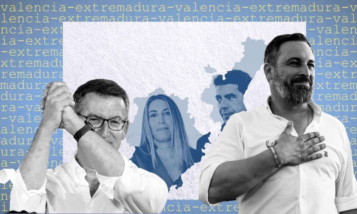El PP de Extremadura se resiste a un gobierno de coalición con Vox 'a la valenciana'. Elaboración propia