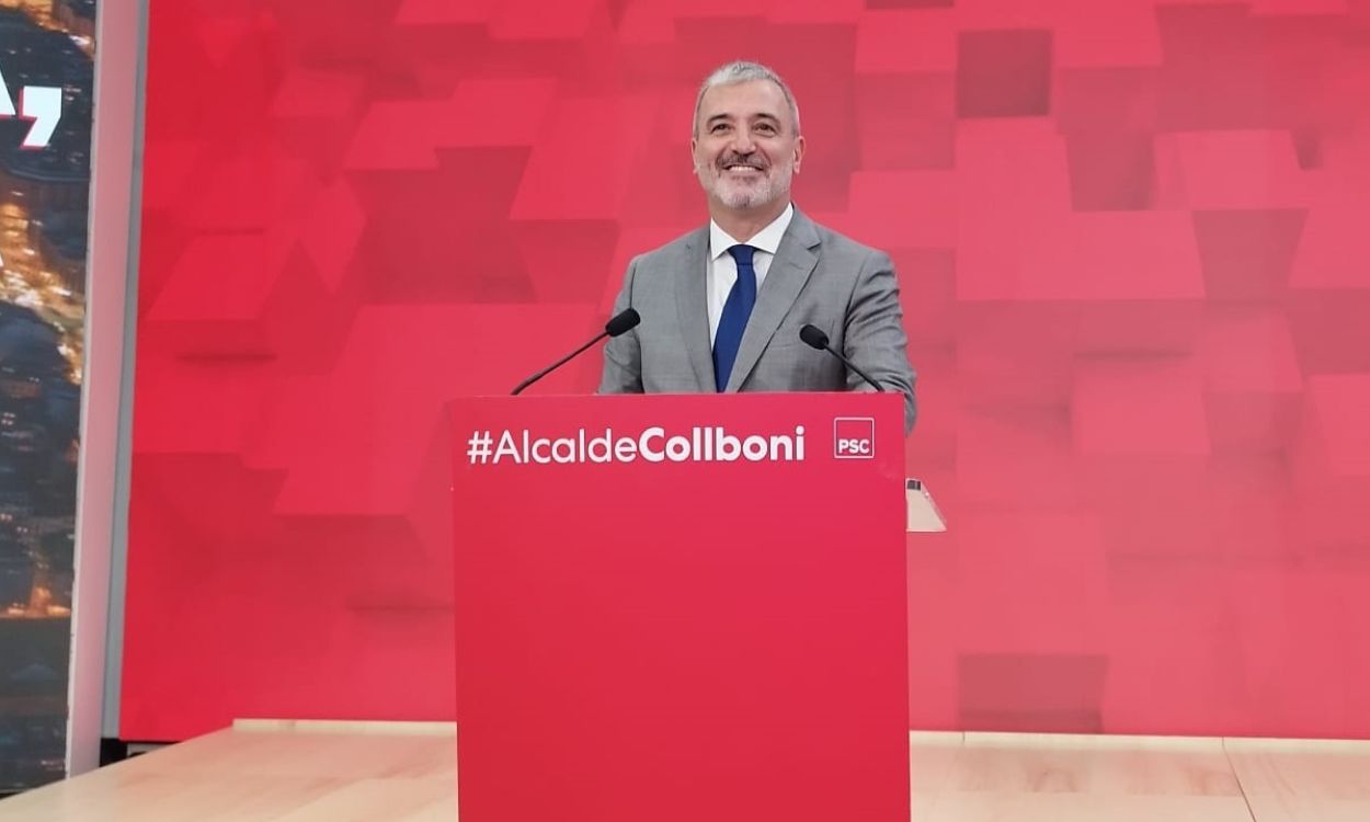 El candidato del PSC a la alcaldía de Barcelona, Jaume Collboni, en un acto, este jueves 15 de junio de 2023.