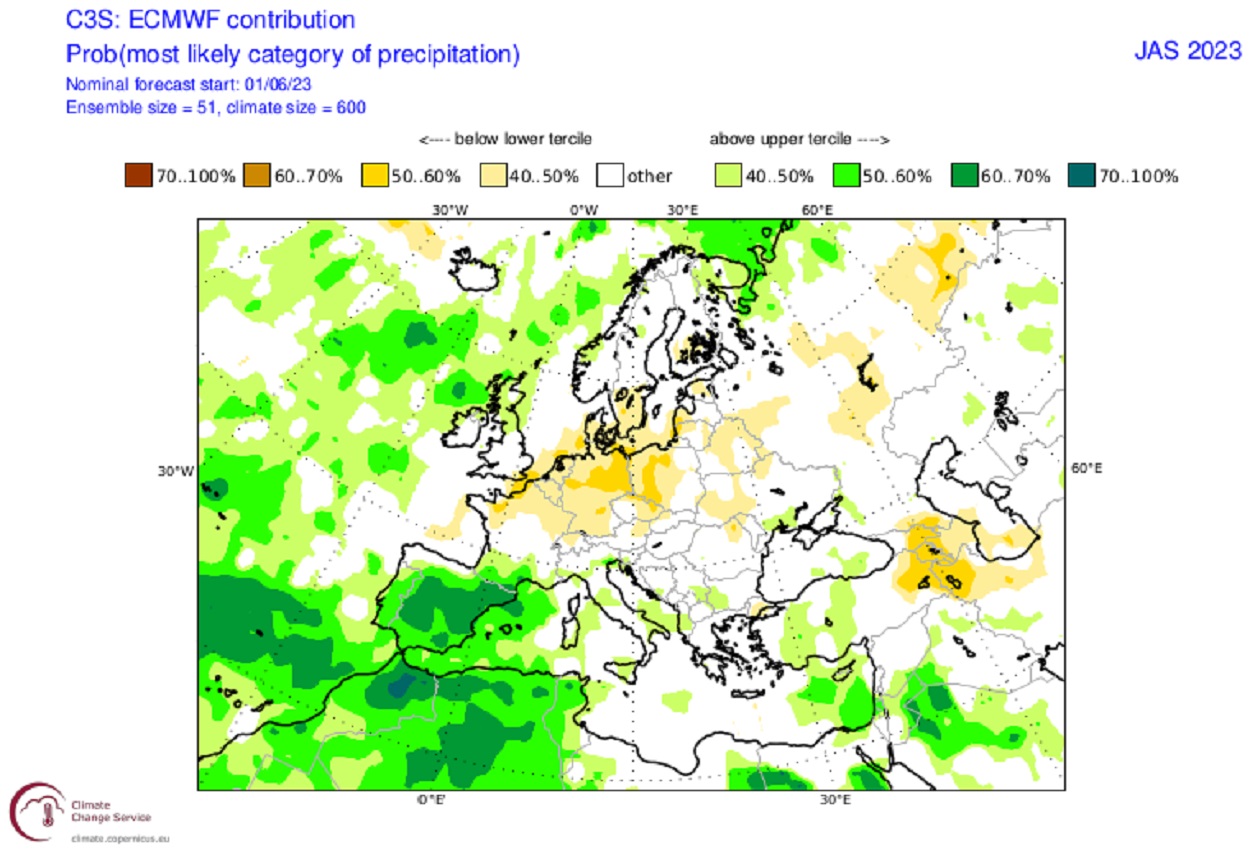 Mapa de las probabilidades de precipitaciones en España. Twitter / Juan Jesús González Alemán.