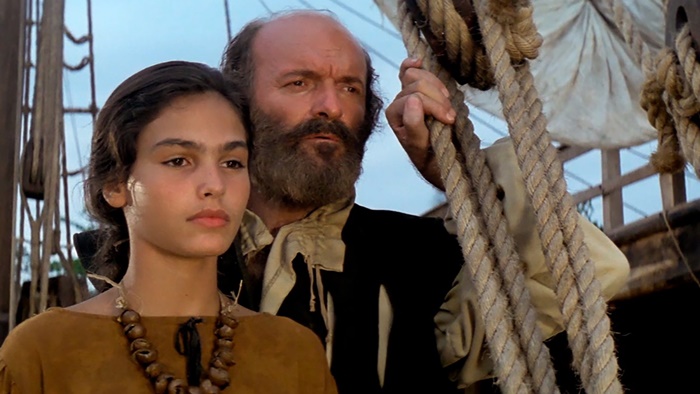 Ni siquiera Elvira la hija de Aguirre se salvó de la crueldad de este villano. En la imagen Omero Antonutti interpretando a Aguirre en la película de Carlos Saura Ni siquiera Elvira la hija de Aguirre se salvó de la crueldad de este villano. En la imagen Omero Antonutti interpretando a Aguirre en la película de Carlos Saura