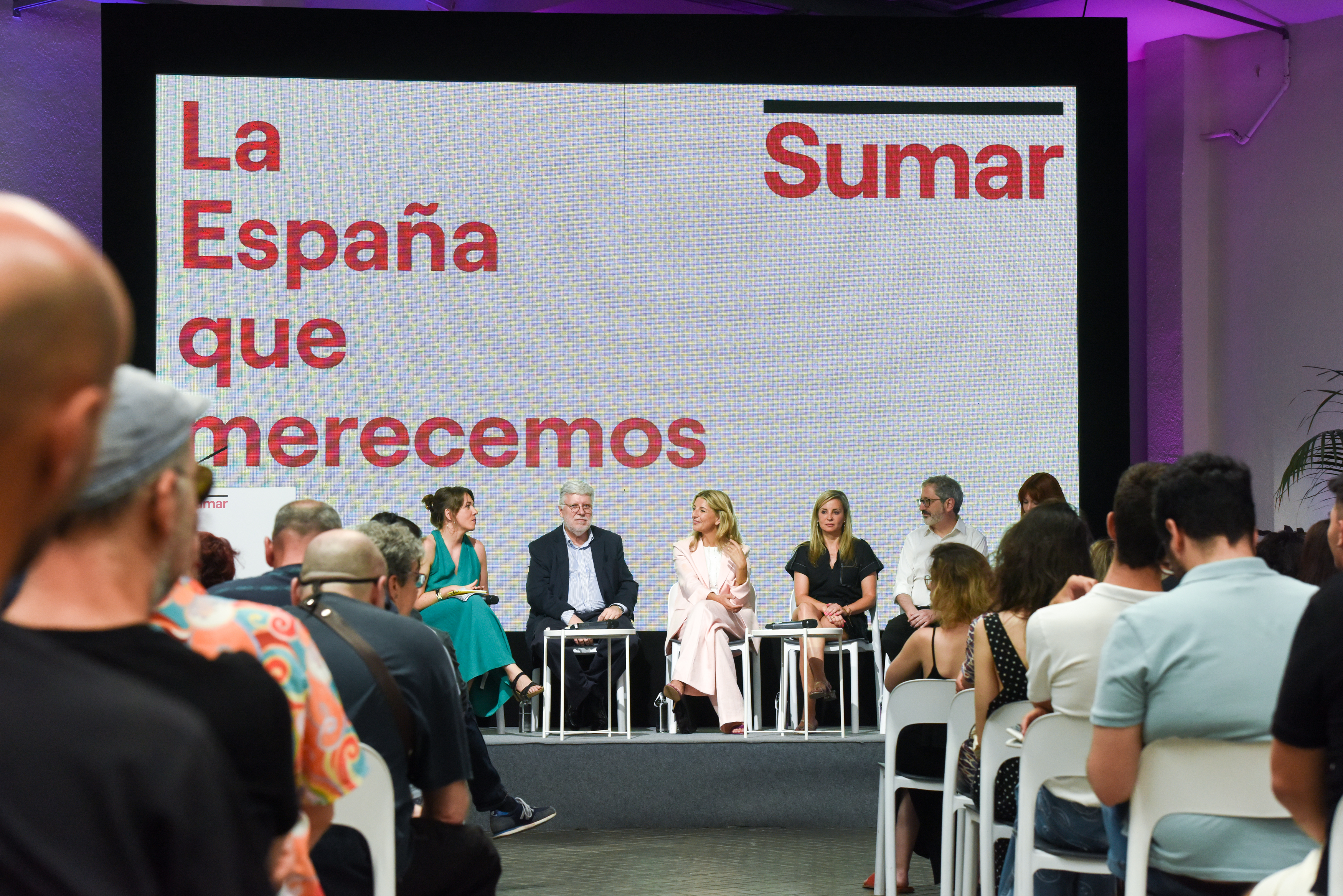 Yolanda Díaz participa en un acto de Sumar en Madrid junto a otros candidatos. Gustavo Valiente / Europa Press