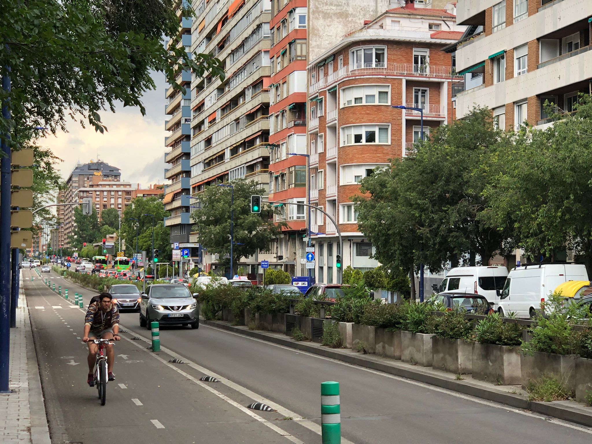 Carril bici en el Paseo de Isabel la Católica que se pretende revertir. Fotografía: Franca Velasco