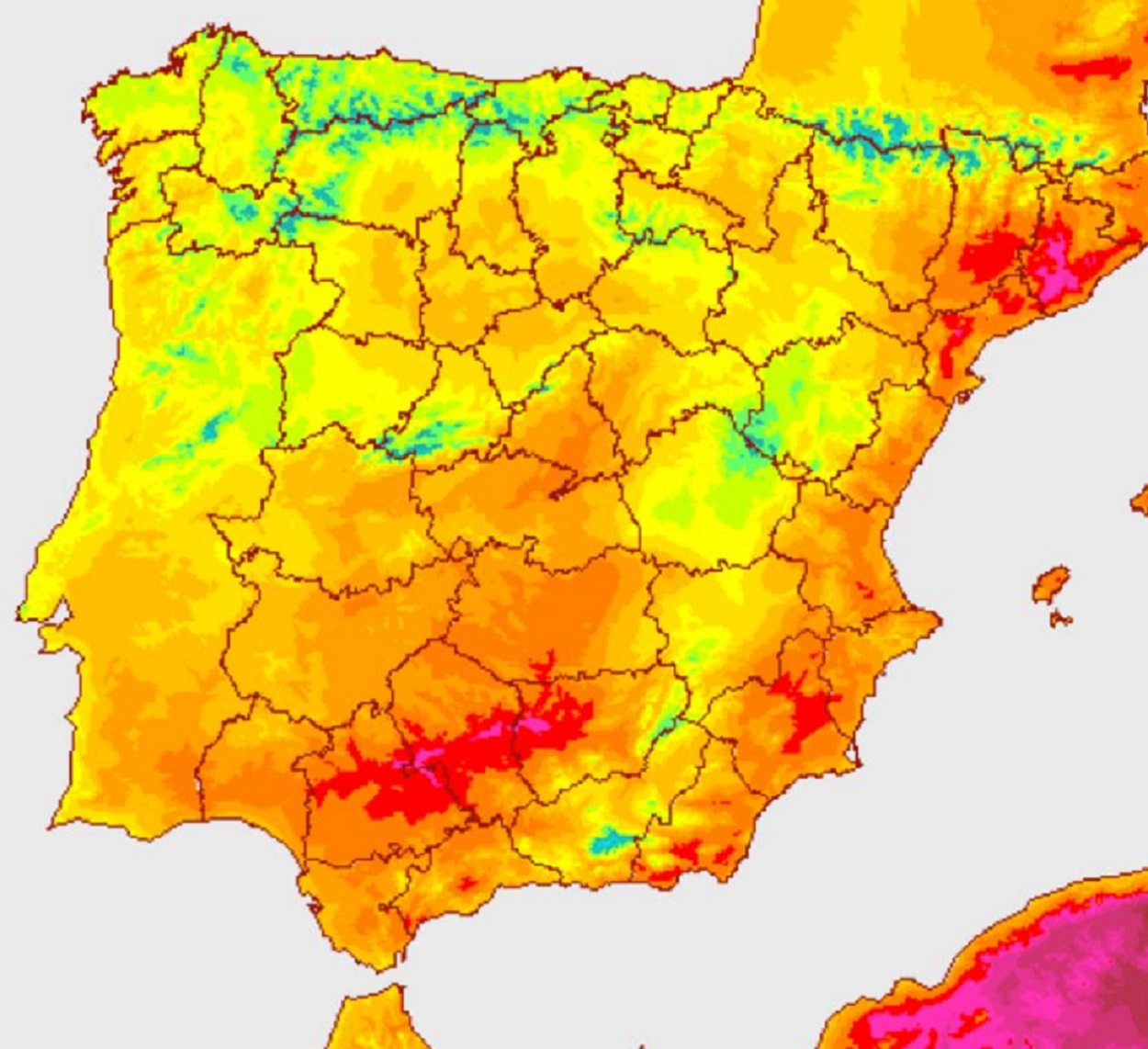 Mapa de España sobre las temperaturas de este miércoles. AEMET