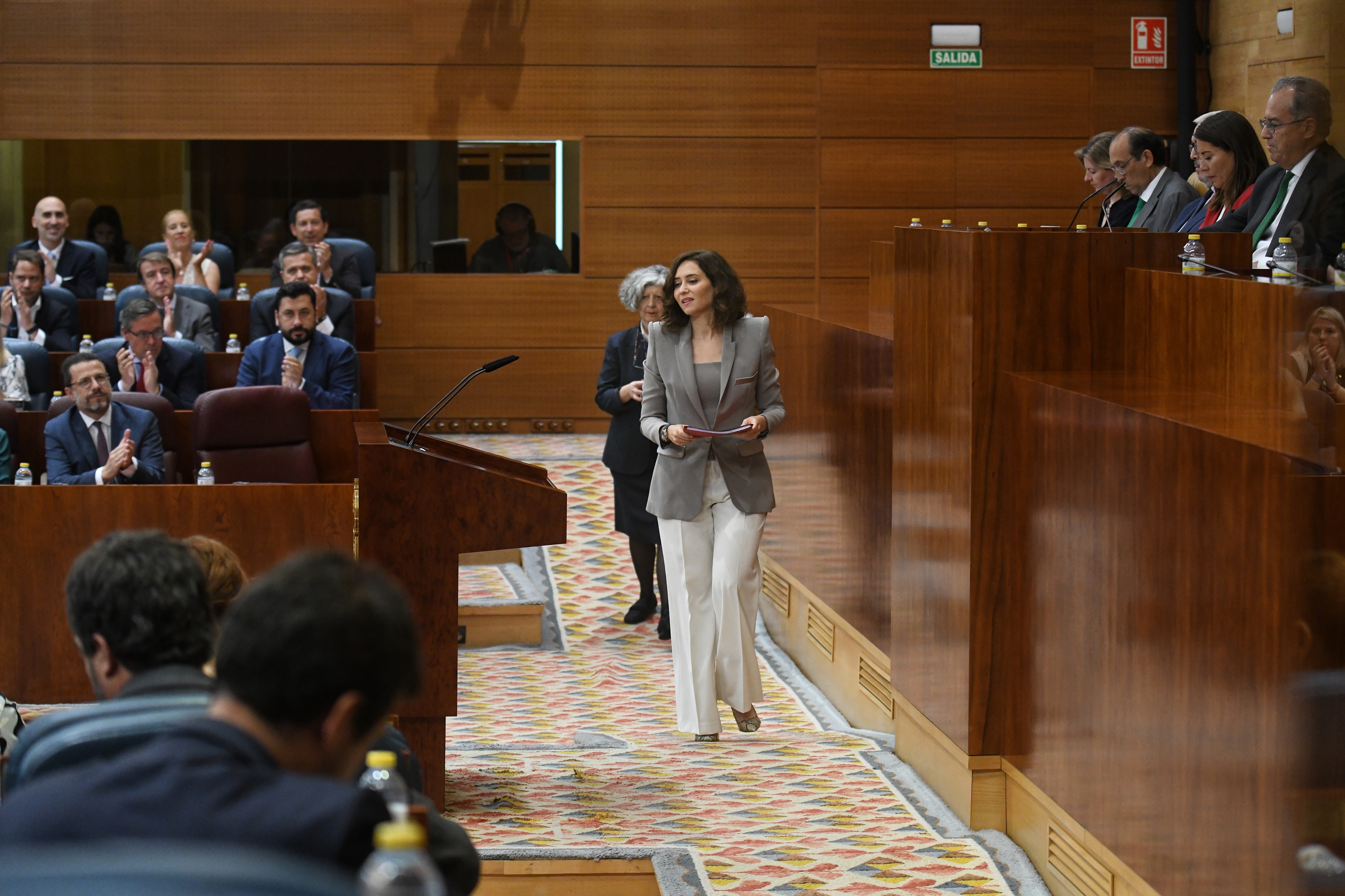 La presidenta de la Comunidad de Madrid, Isabel Díaz Ayuso, durante el pleno de su investidura, en la Asamblea de Madrid. Fernando Sánchez / Europa Press