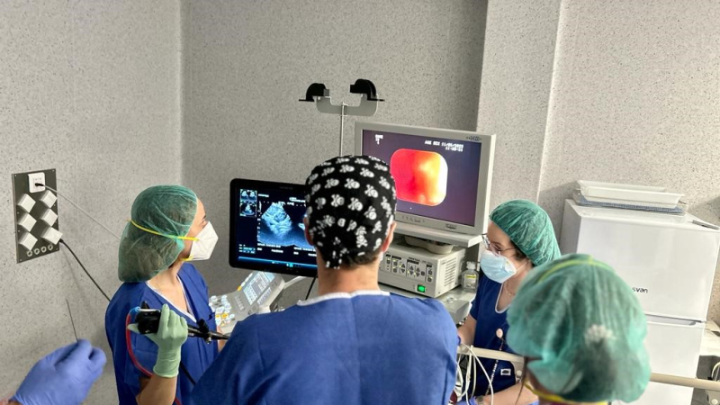 Un equipo médico usa la técnica Crio EBUS en un hospital.