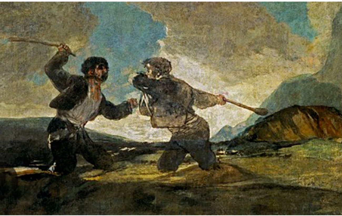 El 'Duelo a garrotazos' de Francisco de Goya siempre ha sido considerado como un enfrentamiento fratricida, aludiendo a las guerras civiles españolas.