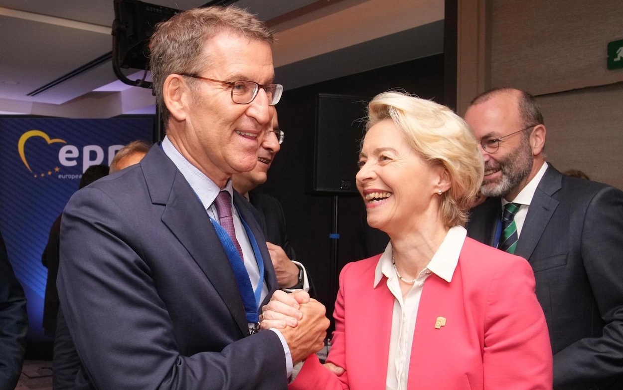 El líder del PP, Alberto Nuñez Feijóo, junto a la presidenta de la Comisión Europea, Ursula von der Leyen