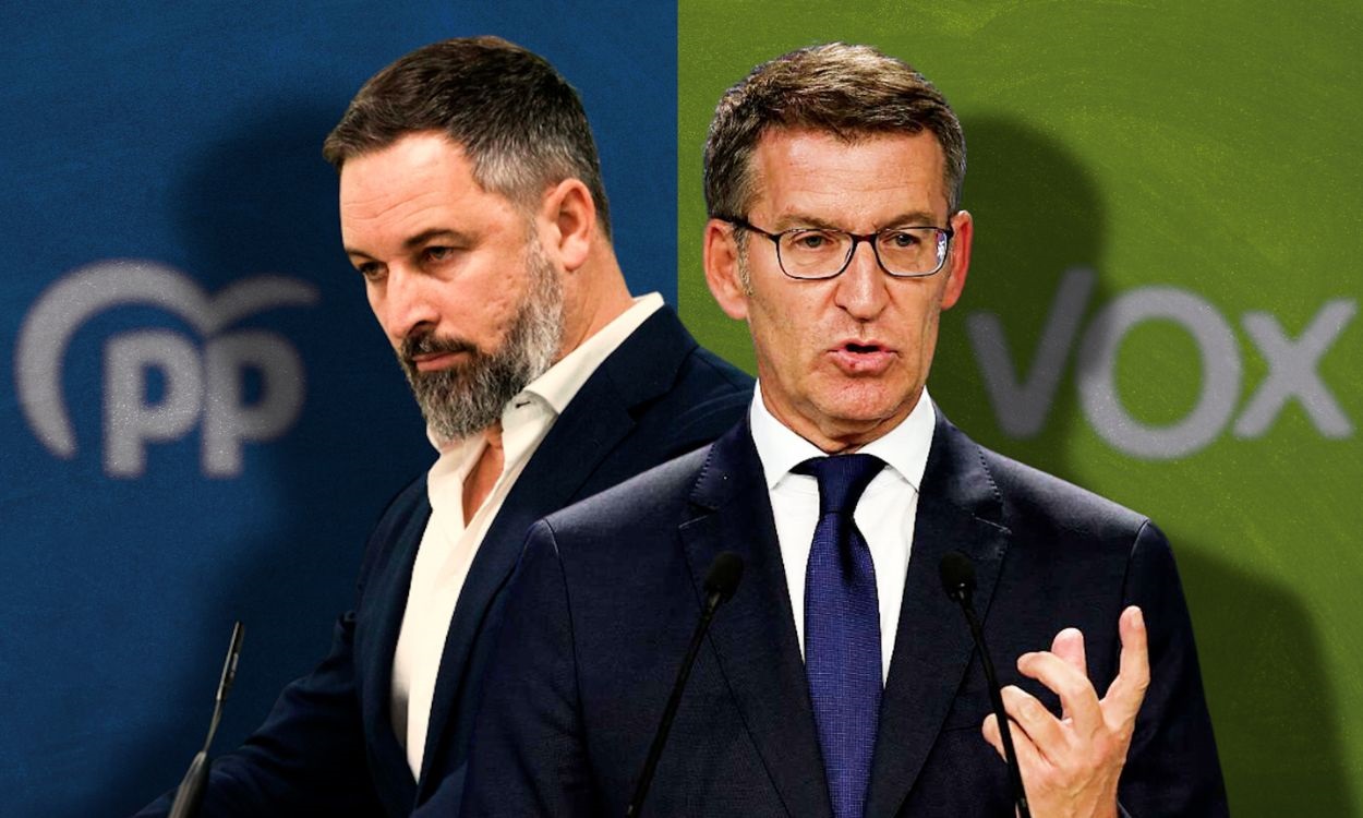 Alberto Núñez Feijóo, líder del PP, y Santiago Abascal, presidente de Vox. Elaboración propia