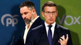 Alberto Núñez Feijóo, líder del PP, y Santiago Abascal, presidente de Vox. Elaboración propia
