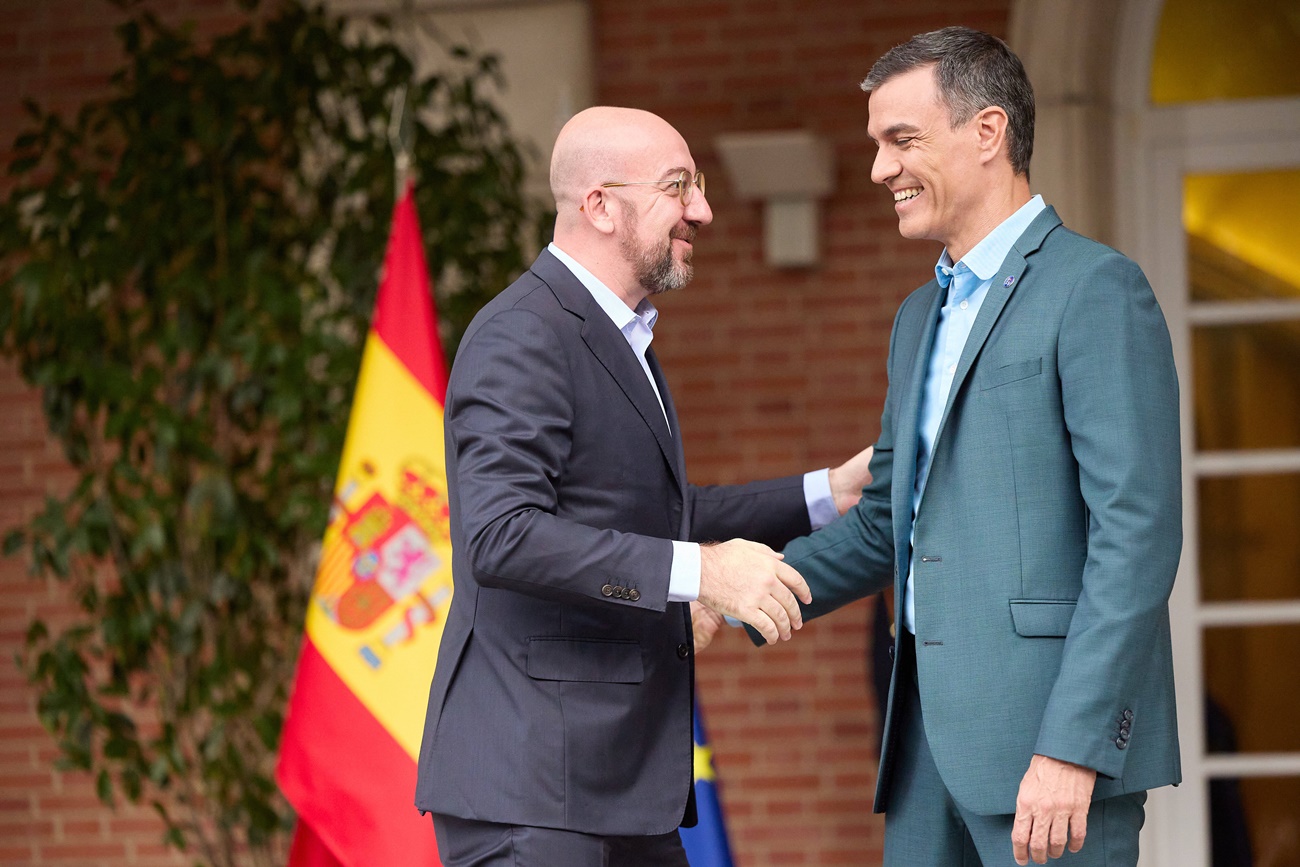 El presidente del Gobierno, Pedro Sánchez, recibe al presidente del Consejo Europeo, Charles Michel, en el Palacio de la Moncloa, a 2 de julio de 2023.( Foto EP)