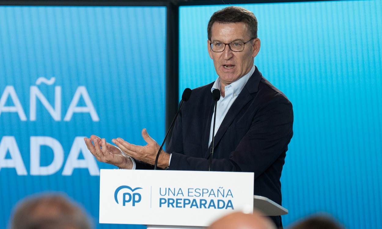 El presidente del PP, Alberto Núñez Feijóo, en un acto sobre economía. EP