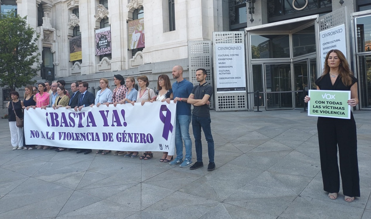 Vox se desbanca de la pancarta contra la violencia de género en el Ayuntamiento de Madrid. EP