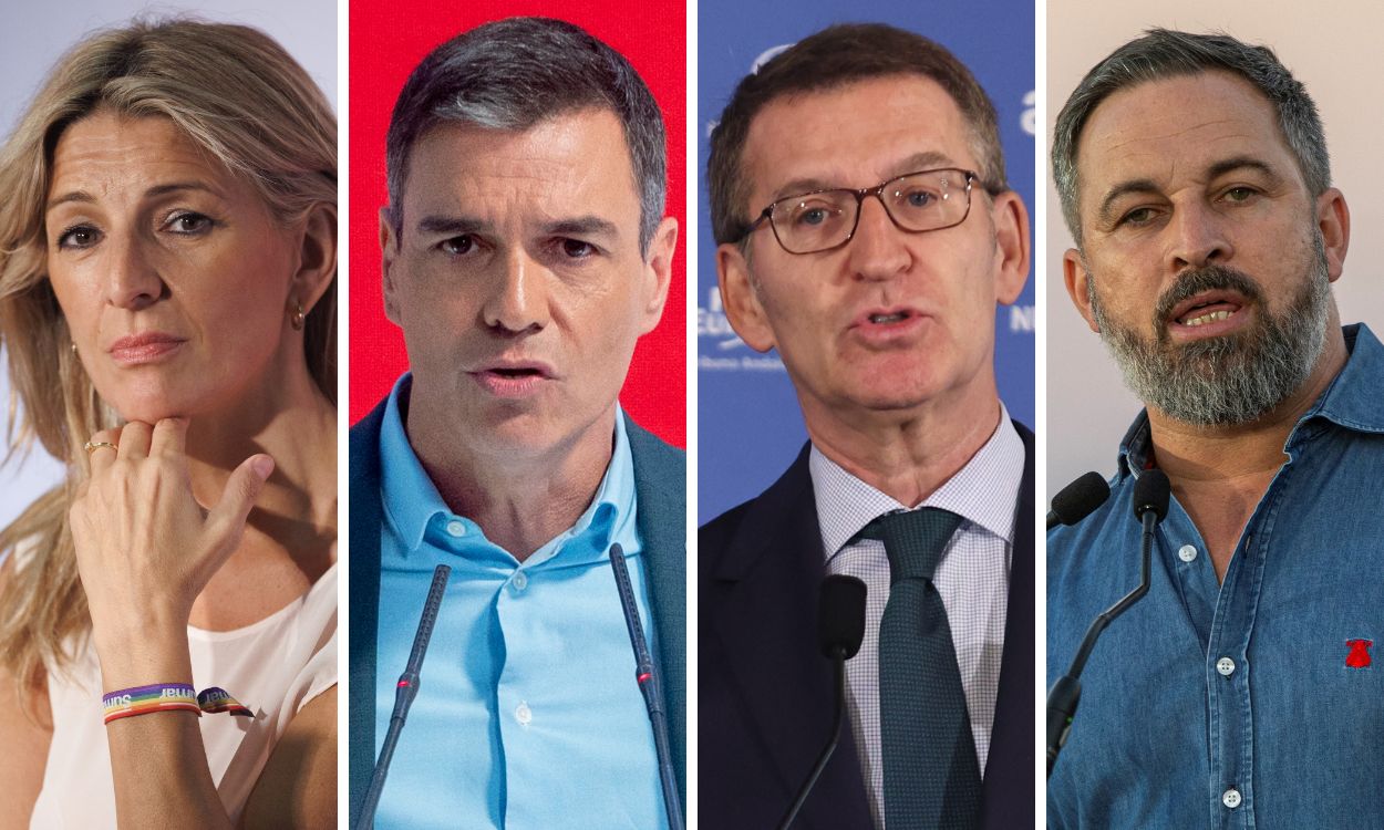 Yolanda Díaz, Pedro Sánchez, Alberto Núñez Feijóo y Santiago Abascal.