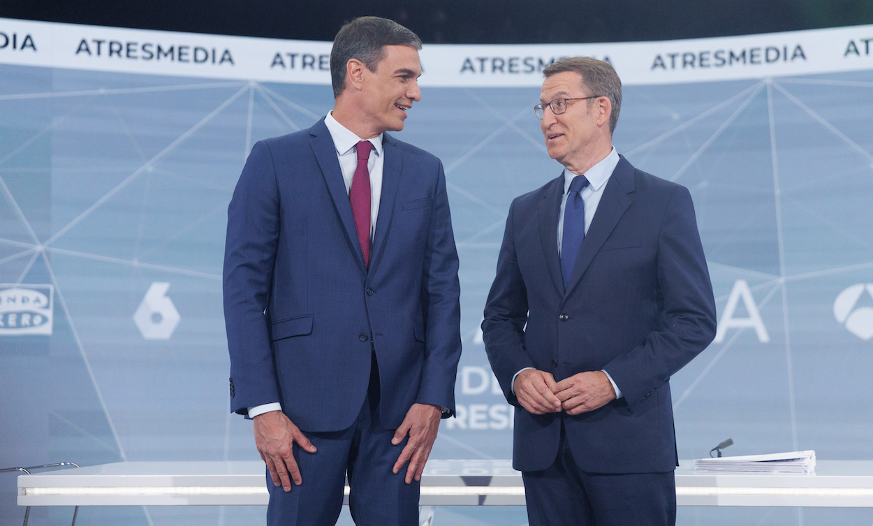 Sánchez y Feijóo en el debate. EP