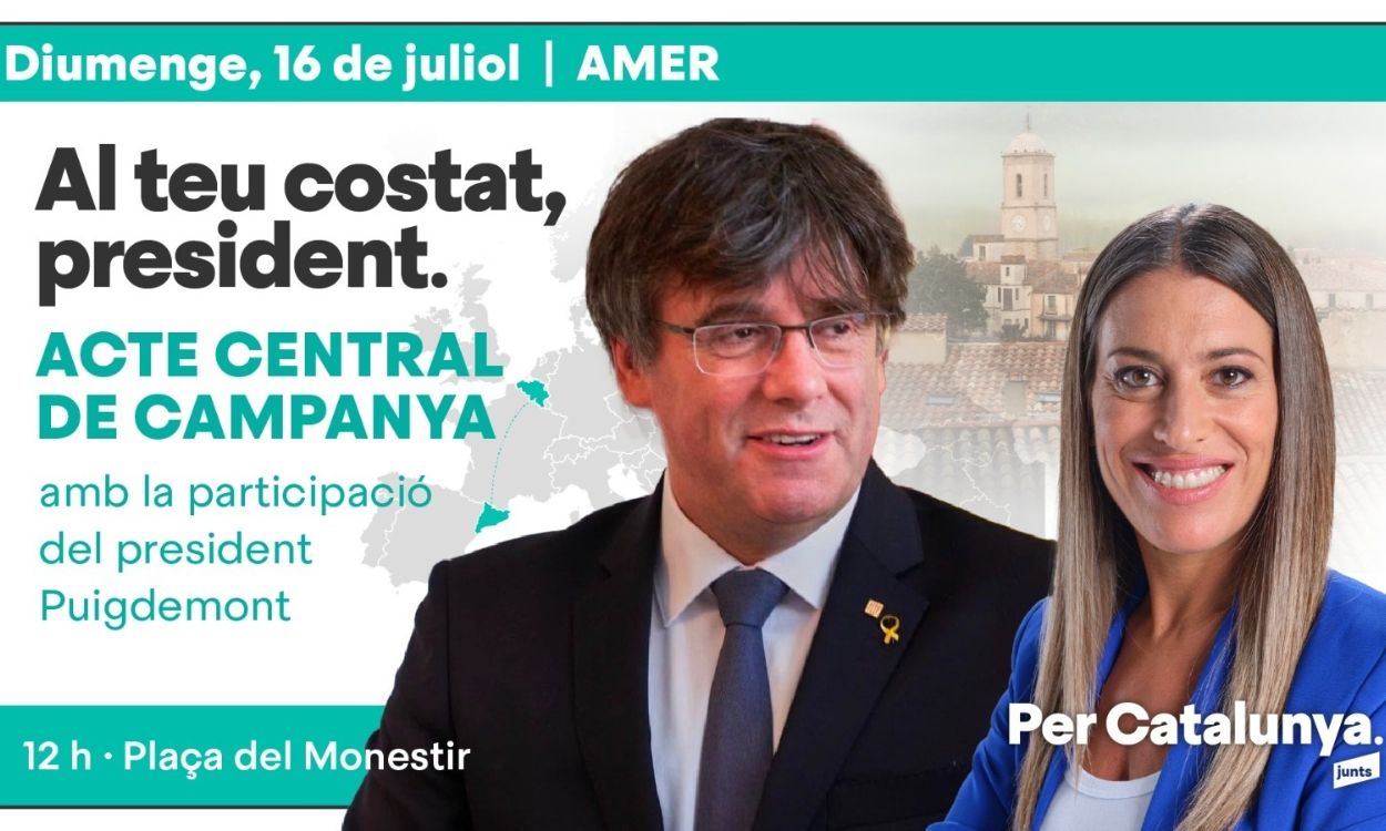 El expresidente de la Generalitat Carles Puigdemont participará en el mitin central de Junts en Amer (Girona). EP.