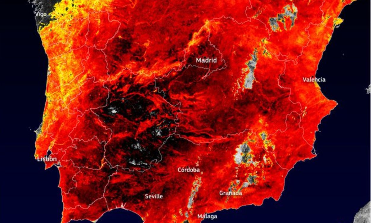 Imagen del mapa satélite Sentinel 3 en España. Redes sociales.