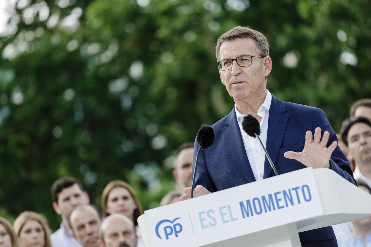 El líder del PP, Alberto Núñez Feijóo, durante la presentación del programa electoral del PP del pasado 4 de julio. EP.