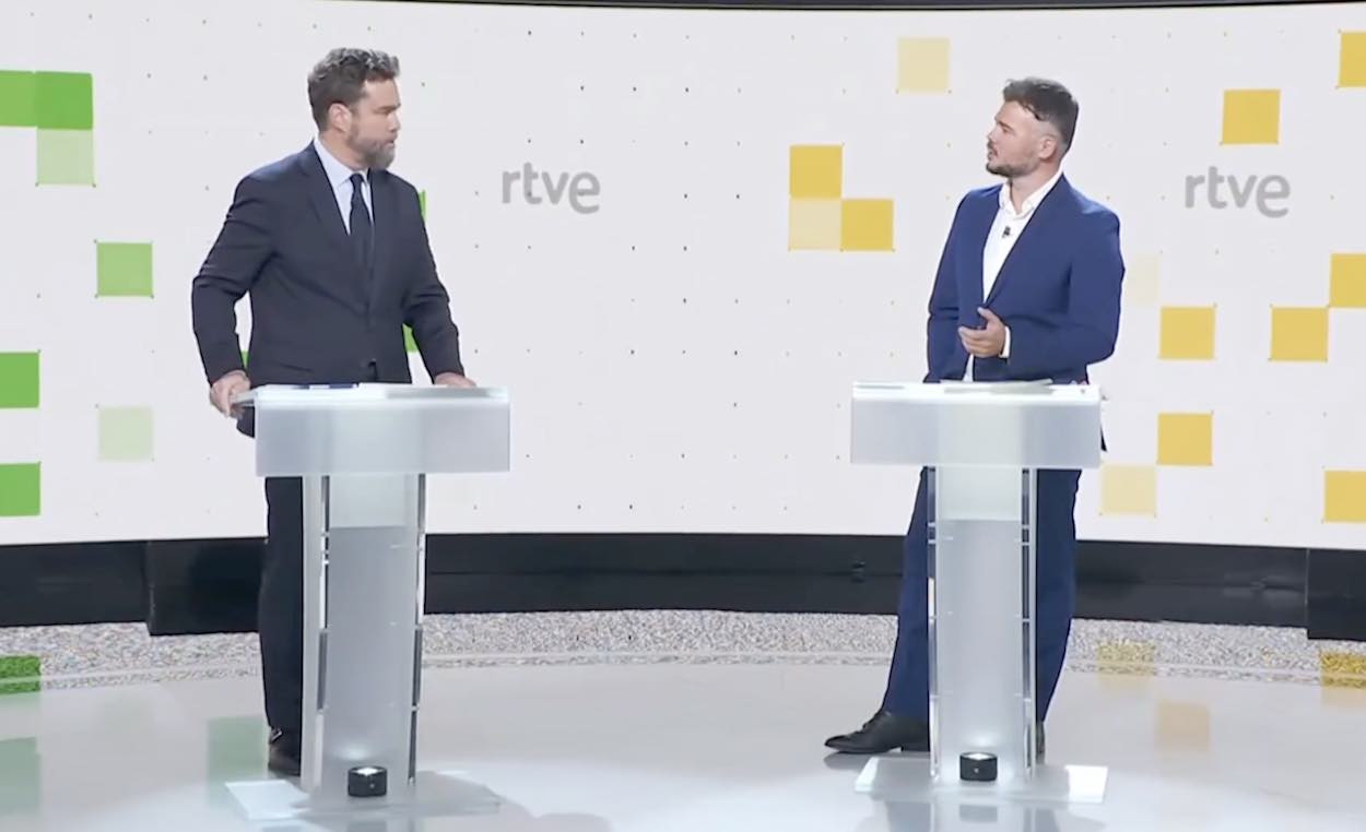 Rufián y Espinosa de los Monteros en el debate en RTVE