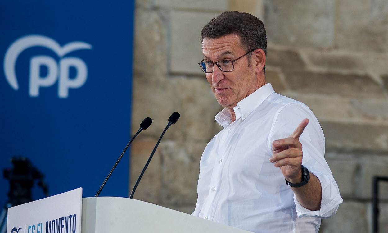 El presidente del PP, Alberto Núñez Feijóo, en un acto de campaña. EP