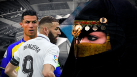 Fotomontaje de Cristiano Ronaldo, Karim Benzema y una mujer saudí. Pablo Caraballo / Marina Martín.