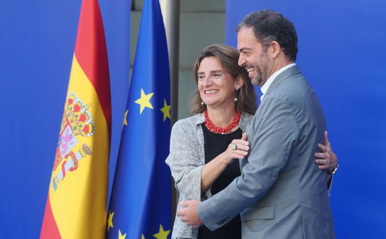 La ministra para la Transición Ecológica y el Reto Demográfico, Teresa Ribera y el ministro de Medio Ambiente y Acción Climática de Portugal, Duarte Cordeiro, durante el consejo de ministros informal de Energía celebrado en Valladolid. EP