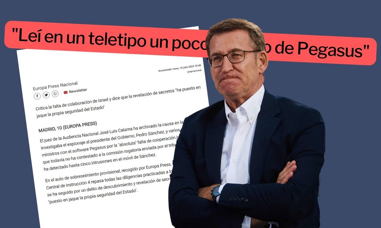 Alberto Núñez Feijóo y el teletipo sobre Pegasus. Elaboración propia