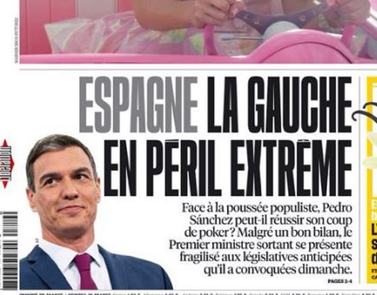 Pedro Sánchez en la portada de diario francés 'The Liberation'. Twitter @eduardosuarez