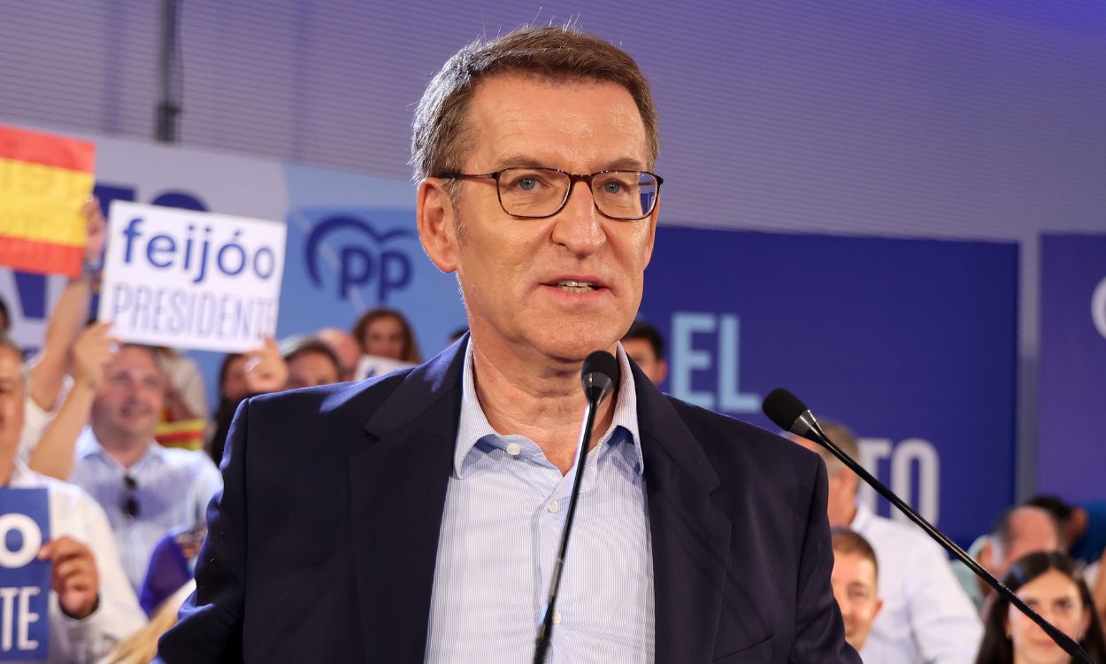 El líder del Partido Popular, Alberto Núñez Feijóo, en campaña. EP