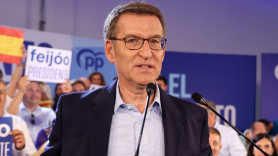 El líder del Partido Popular, Alberto Núñez Feijóo, en campaña. EP