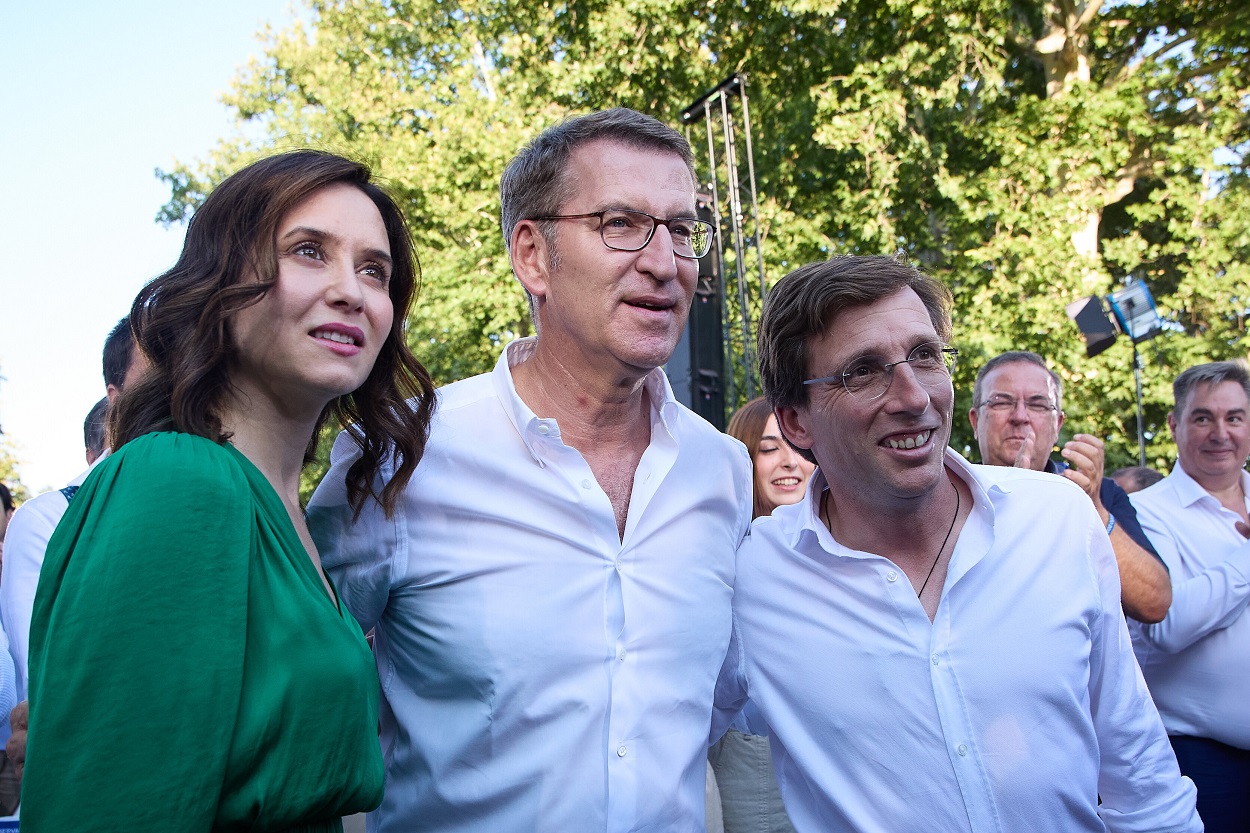 Isabel Díaz Ayuso, Alberto Núñez Feijóo y José Luis Martínez-Almeida. EP