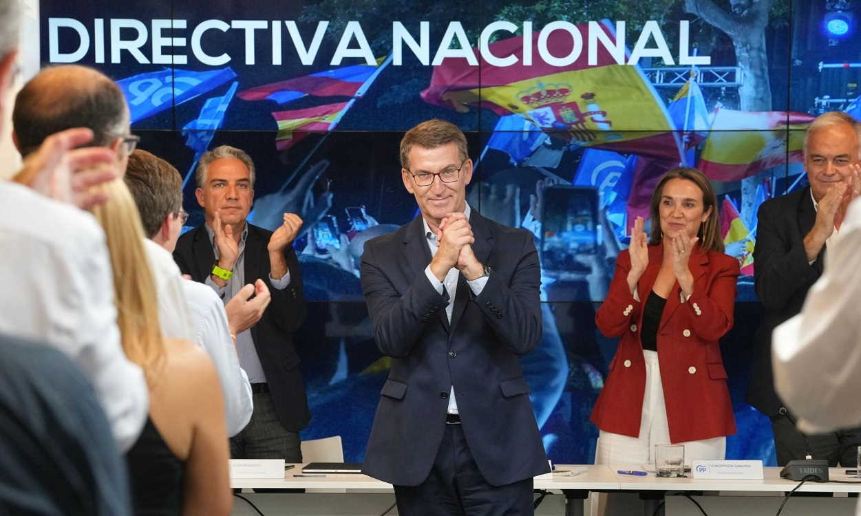 Alberto Núñez Feijóo, líder del PP, en la Junta Directiva Nacional en Génova. David Mudarra