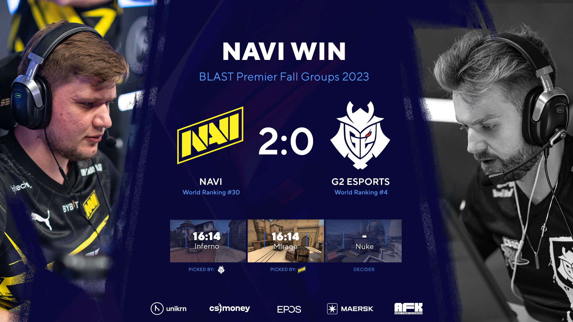 Resultado del Na'Vi y G2 de la BLAST Premier Fall Groups