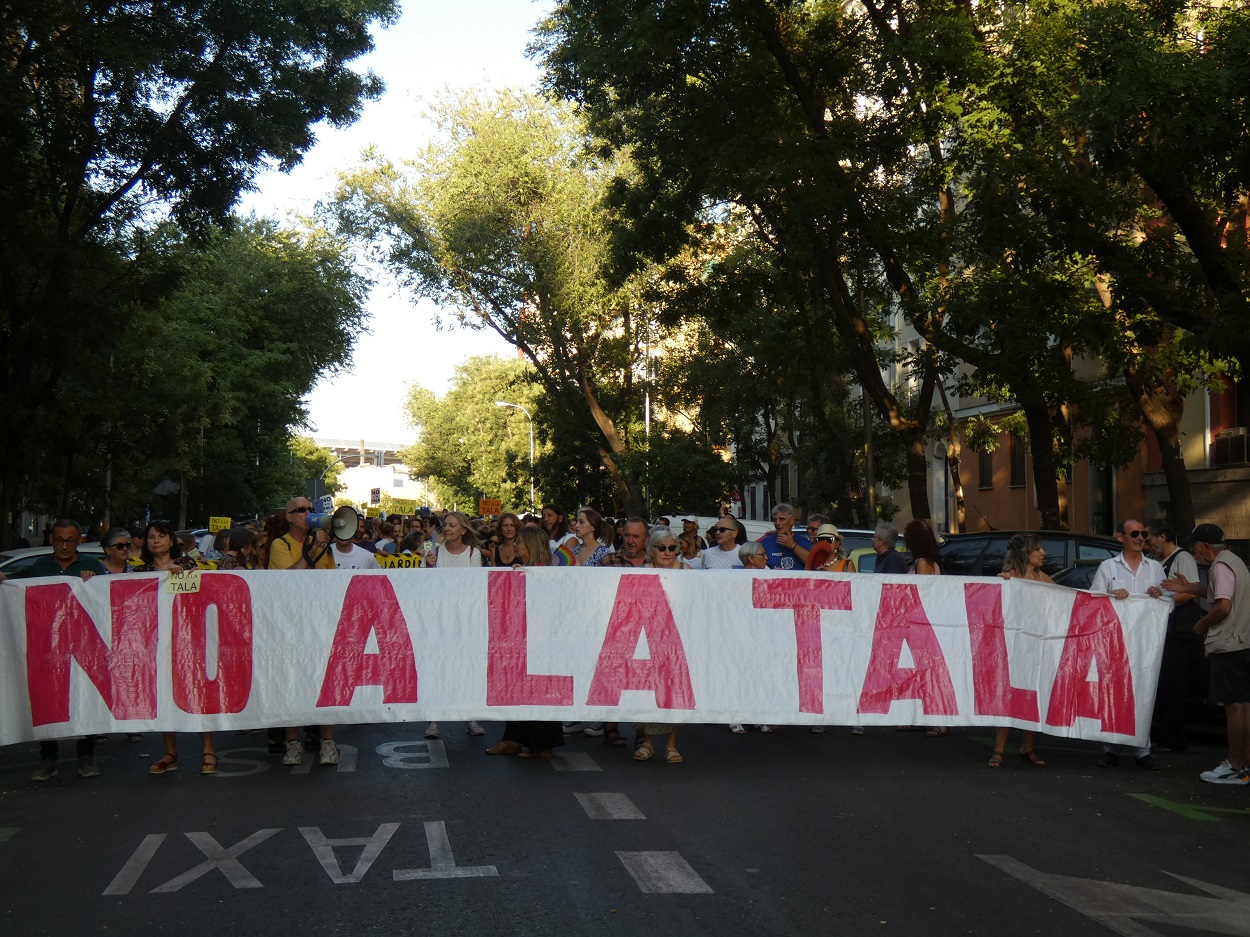 Los vecinos salen a las calles para protestar por la tala de los 62 de 64 árboles instalados en la calle Áncora. D.S.