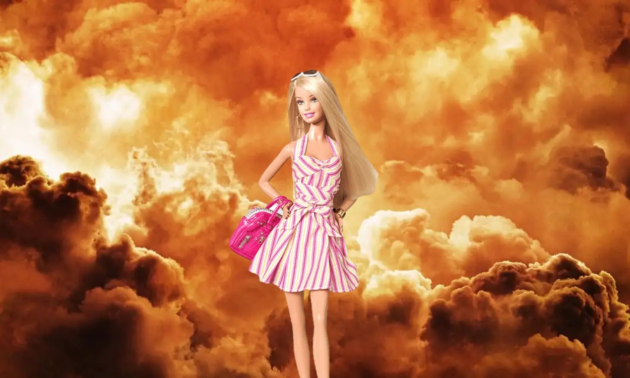 Montaje de una muñeca Barbie con una explosión detrás. Elaboración de Cristina Dunne.