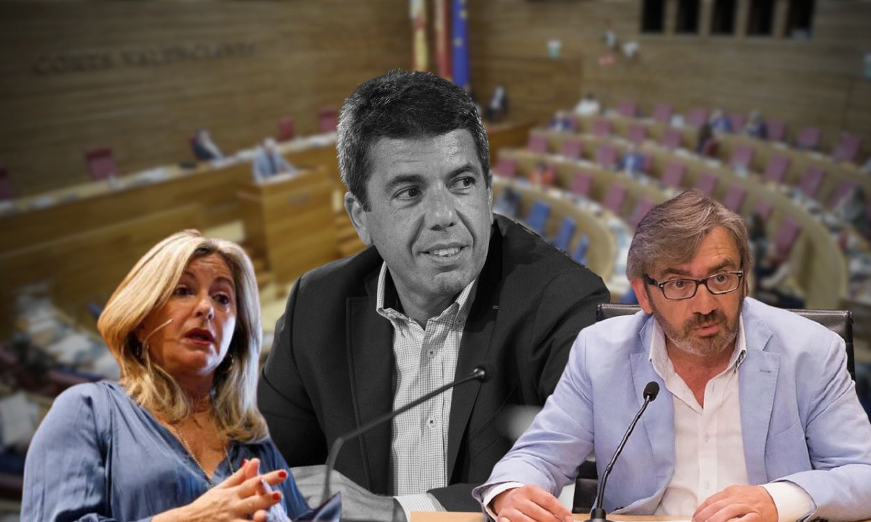 El presidente del Gobierno valenciano, Carlos Mazón, y dos de sus nuevos cargos, Javier Sendra y Elena Lumbreras. Elaboración propia.