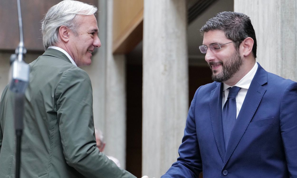 El pacto de PP y Vox en Aragón: de instaurar el pin parental a reformar la ley trans. Jorge Azcón y Alejandro Nolasco. EP