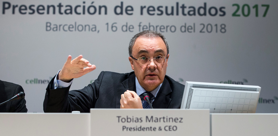 El presidente y consejero delegado de Cellnex, Tobías Martínez, durante el acto de presentación los resultados