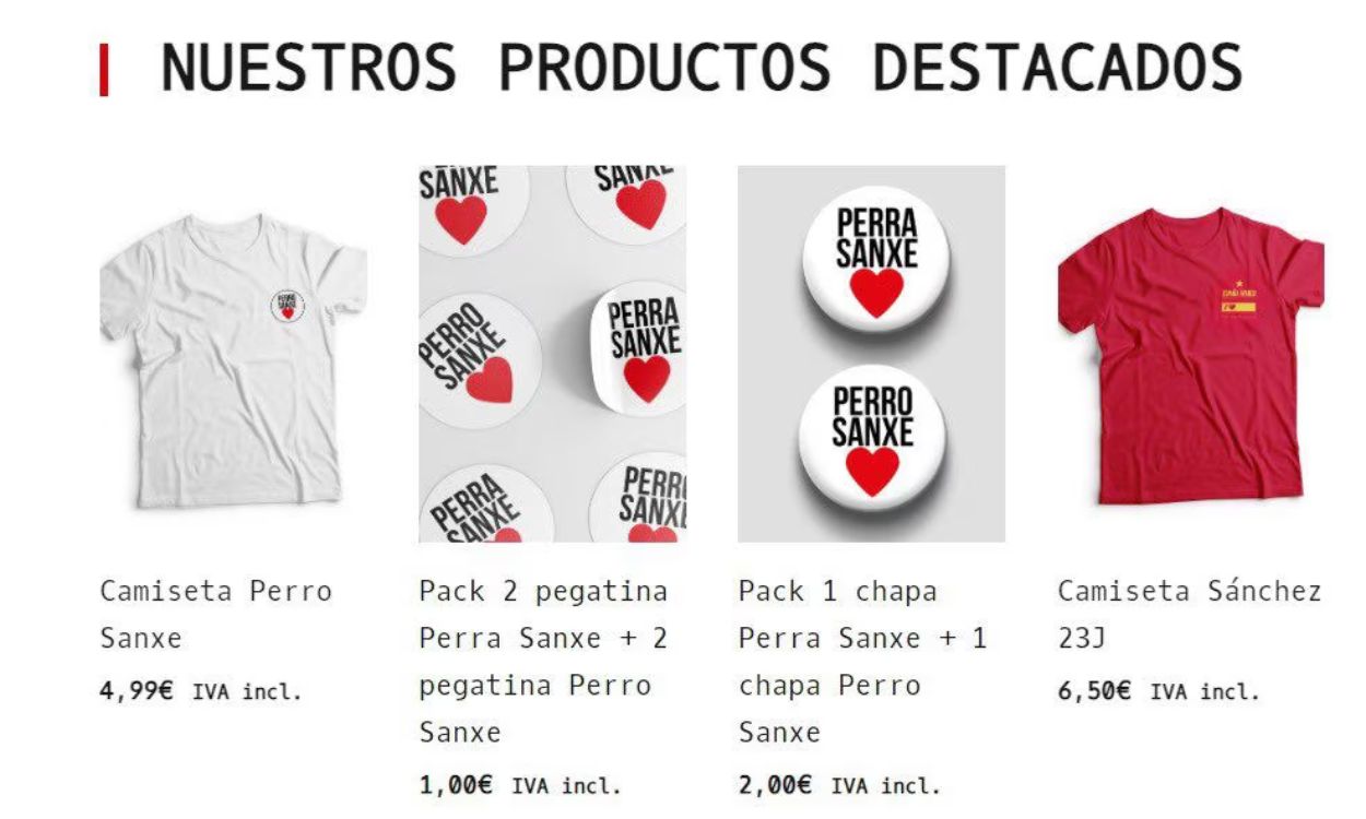 Productos de Perro Sanxe en la web del PSOE