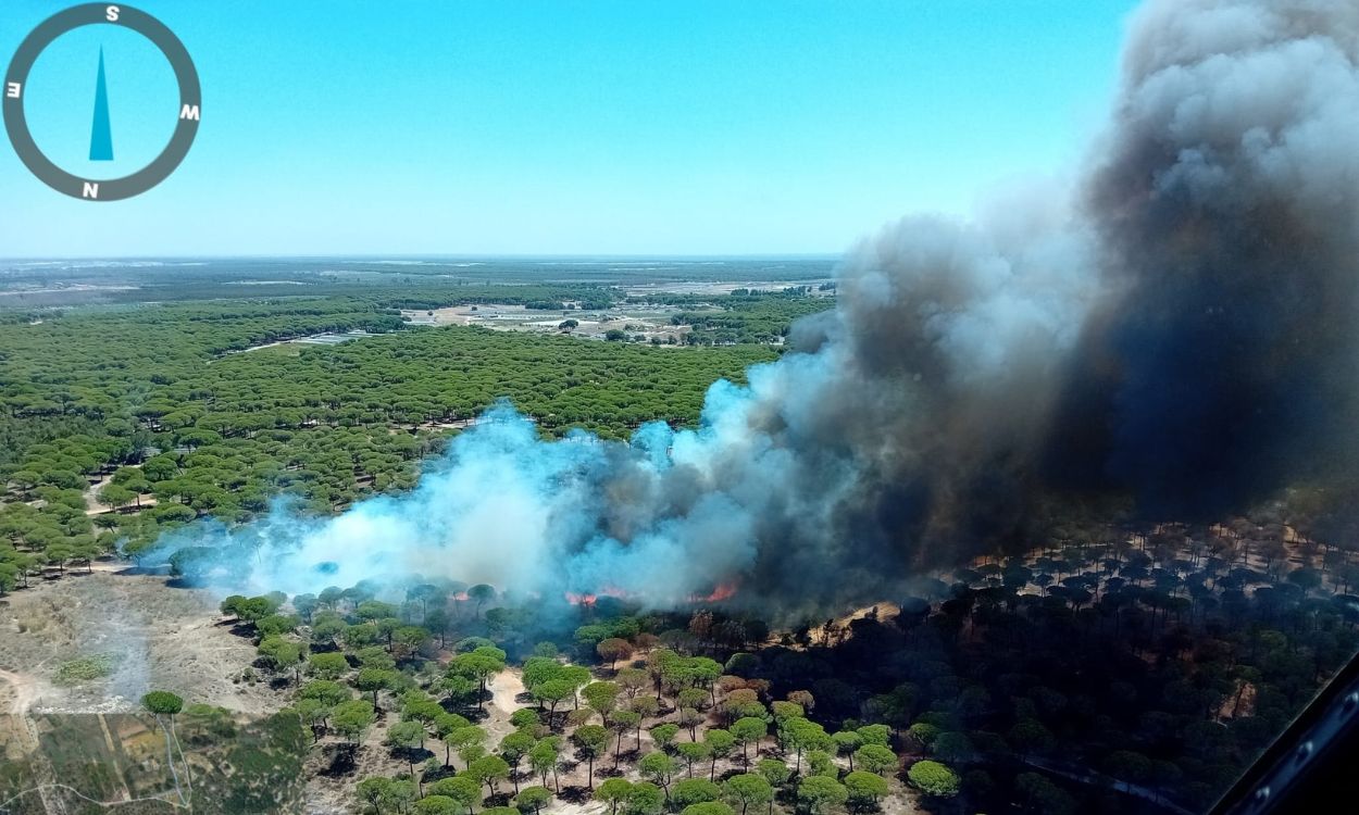 Imagen del incendio declarado en un paraje de Bonares, Huelva, a 5 de agosto de 2023. EP