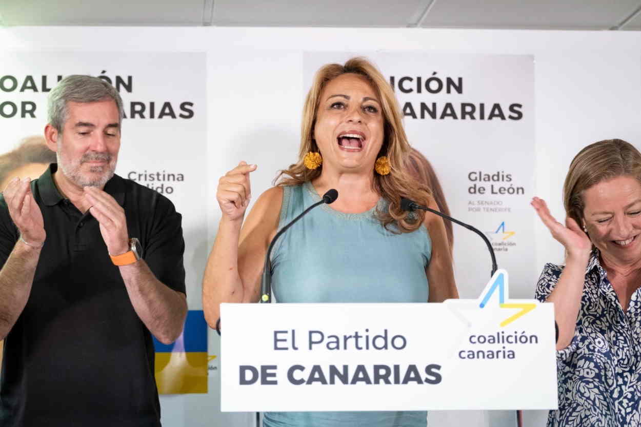 La diputada electa de Coalición Canaria, Cristina Valido, durante la noche electoral del 23J. EP