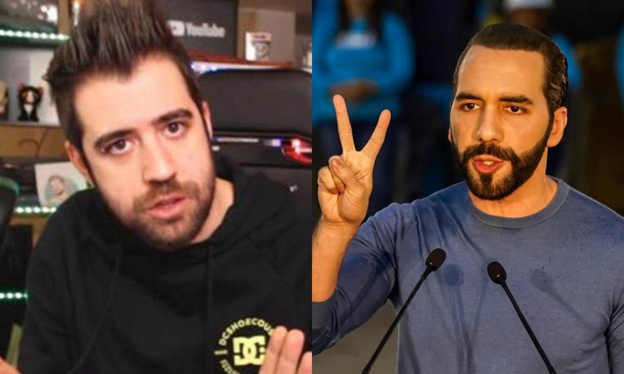 El youtuber Auronplay y el presidente de El Salvador, Nayib Bukele. Elaboración propia