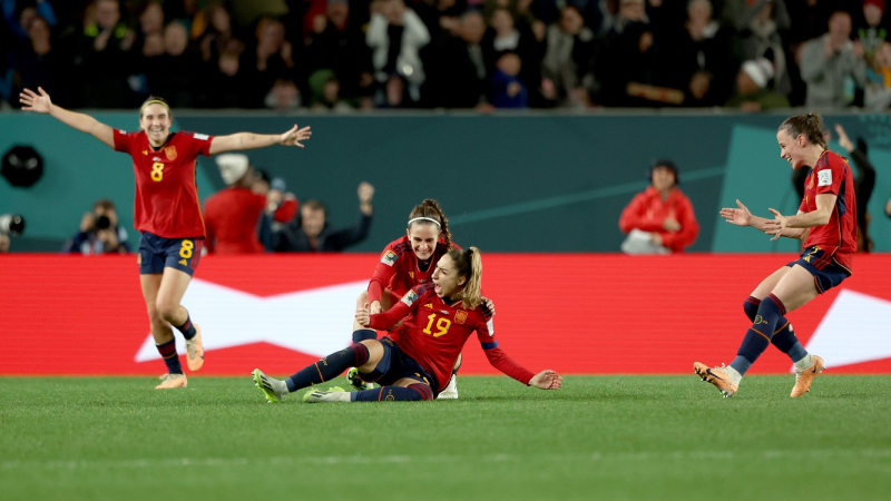 Las jugadoras españolas celebrando el gol que les daba el pase a la final del Mundial. EP.